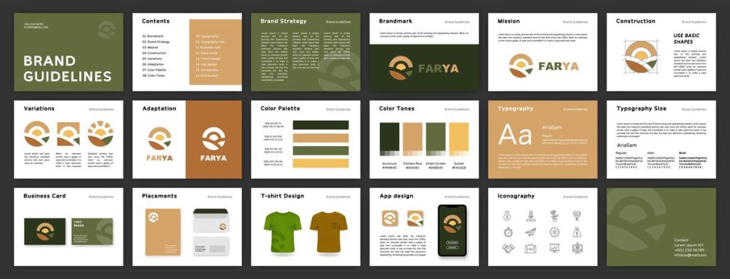 Exemplu de brand book aplicat pe cărți de vizită și ambalaje